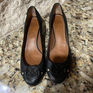 Tory Burch, Mini Miller Wedge, Black Leather, Size 11